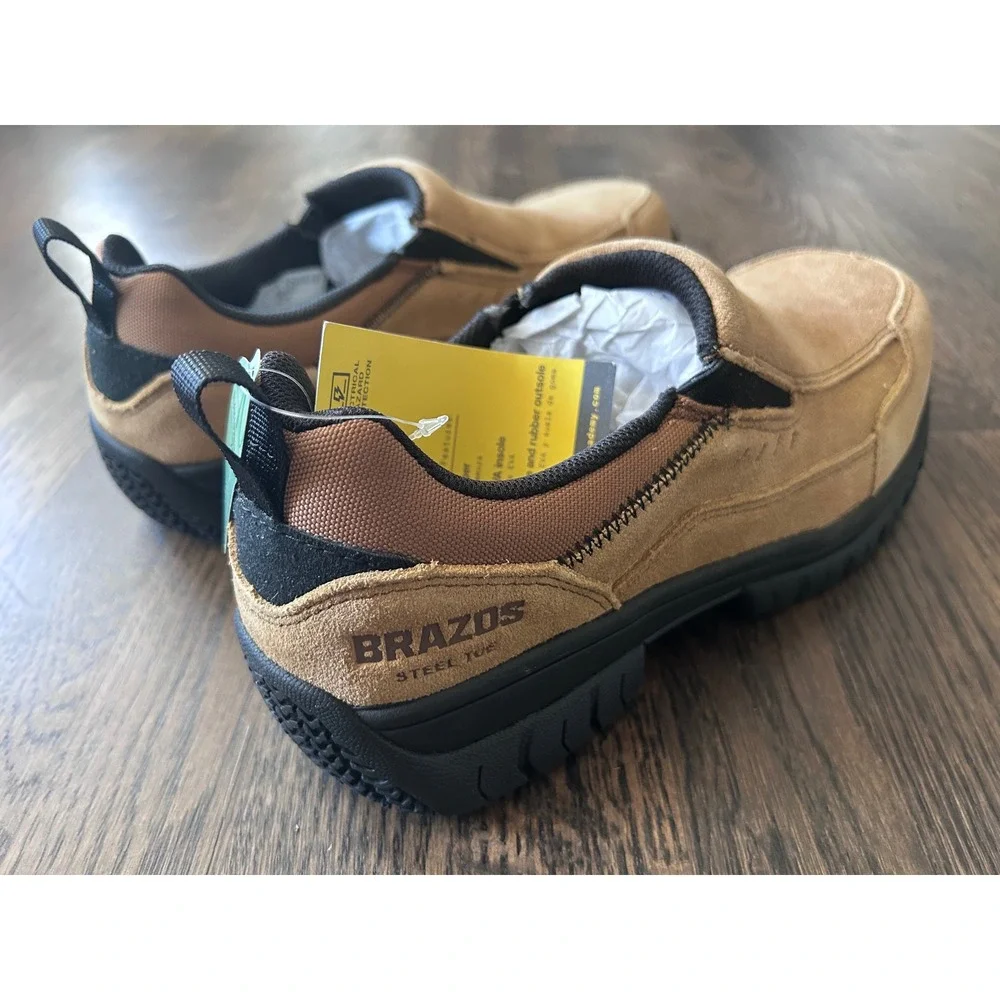 Brazos Summit ST Mens Steel Toe Slip On Work Shoes Brown Suede Size 8 Medium